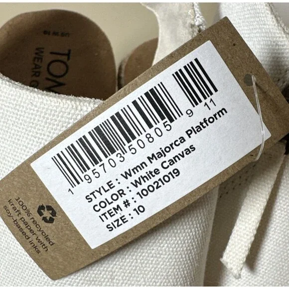 Toms Majorca Platform Espadrille Casual Block Heel Sandals White Canvas Sz 10 - Picture 11 of 12